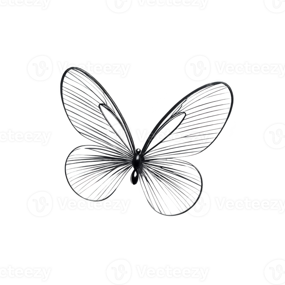 delicate black and white line drawing of butterfly showcases intricate wing patterns, evoking sense of elegance and simplicity. minimalist design highlights beauty of nature png