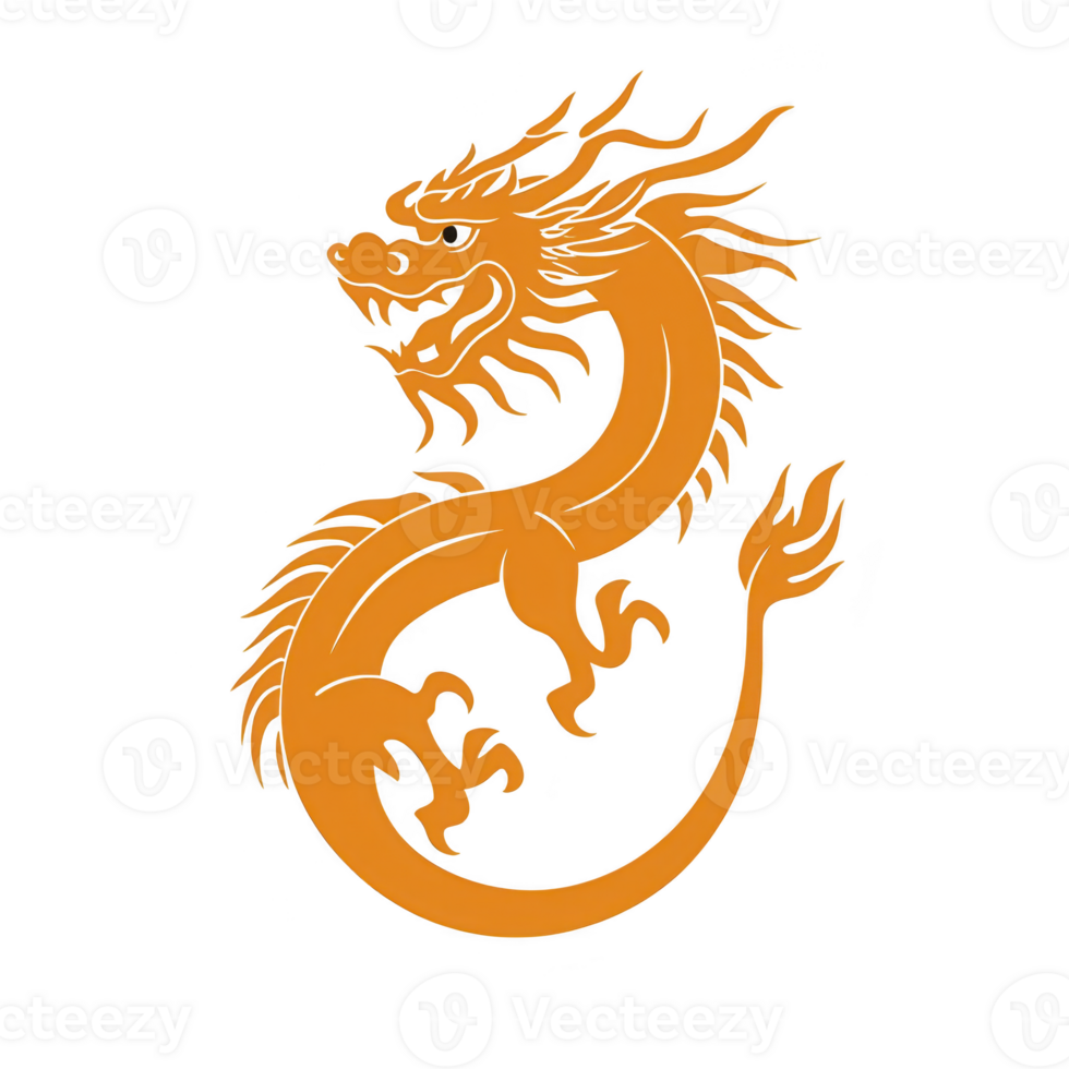 orange dragon illustration with intricate details and fierce expression, set against transparency background, showcasing mythical and cultural symbolism png
