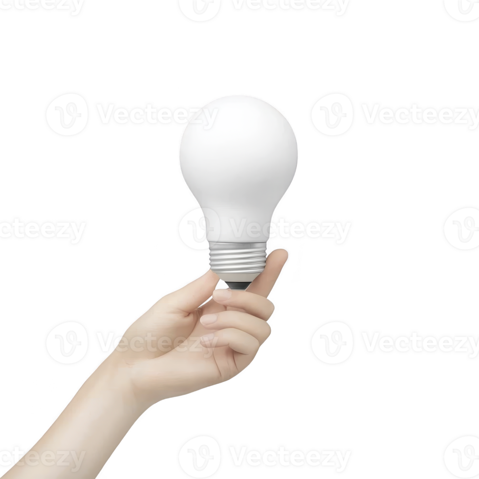 hand holding glowing light bulb against transparency background symbolizes creativity and innovation. image conveys sense of inspiration and new ideas png