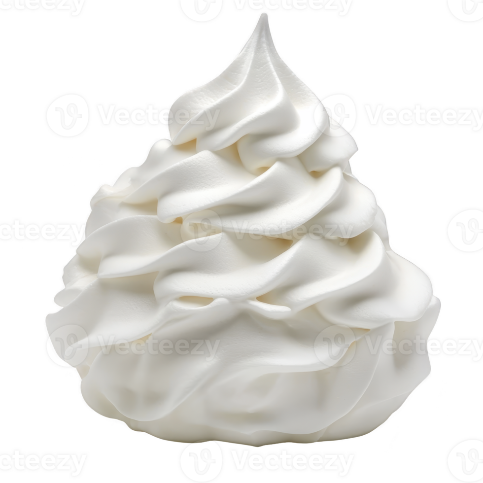 swirl of creamy, smooth whipped cream is artfully arranged soft peak, showcasing its fluffy texture and inviting appearance. white, airy dessert topping is perfect for adding touch of sweetness png