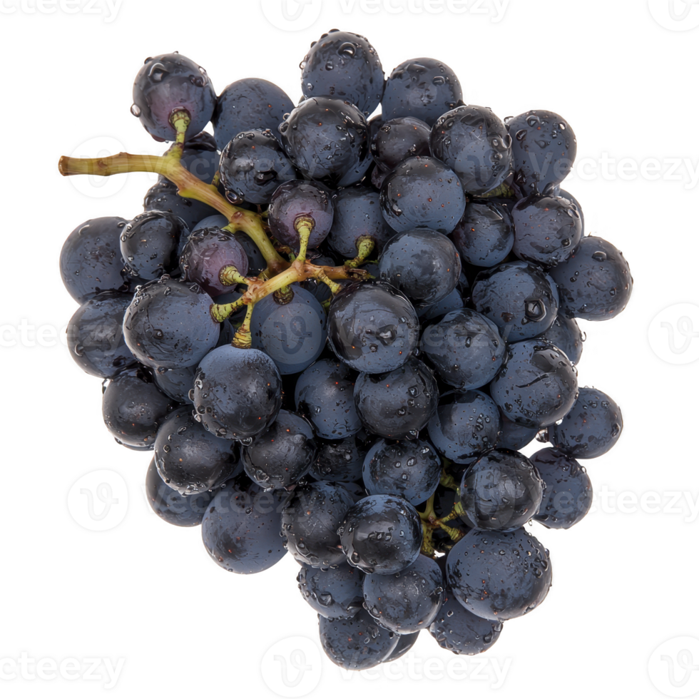 cluster of fresh, juicy black grapes with water droplets on surface, showcasing their natural shine and rich color. Perfect for healthy eating and fruit themed designs png