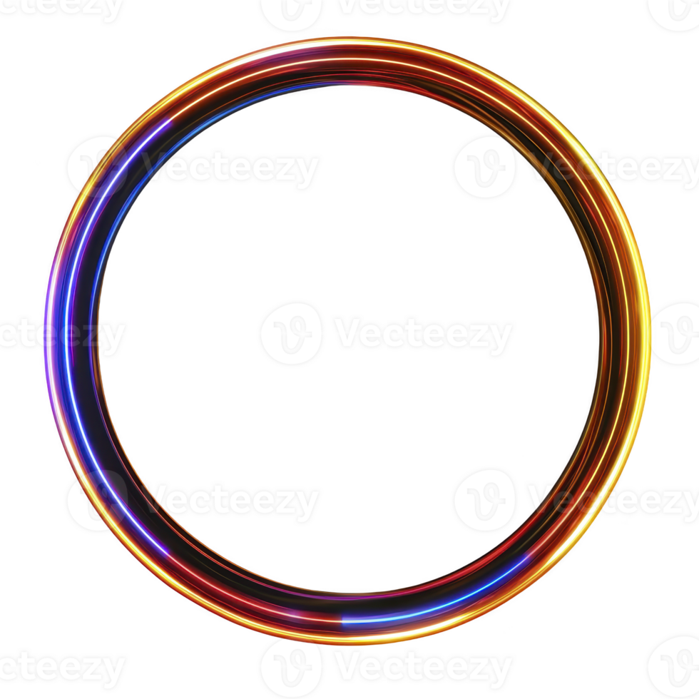 vibrant, glowing circular light trail with dynamic colors of red, blue, and yellow creates mesmerizing effect against transparency background. seamless loop suggests motion and energy png