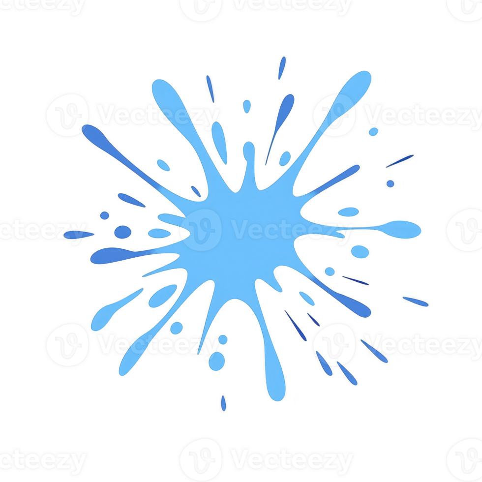 vibrant blue paint splash with dynamic droplets radiating outward, creating energetic and artistic effect. splash is isolated transparent background, emphasizing its bold color and fluid motion png