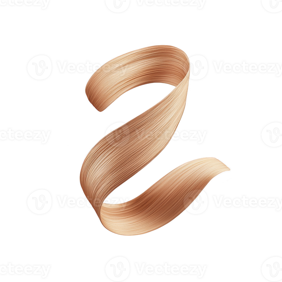 This features smooth, flowing ribbon of light brown hair, elegantly twisted into spiral shape against transparency background. texture and color of hair are highlighted, creating sense of movement png