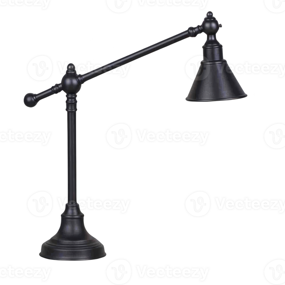 sleek black adjustable desk lamp with classic design, featuring conical shade and sturdy base, perfect for adding touch of elegance to any workspace png