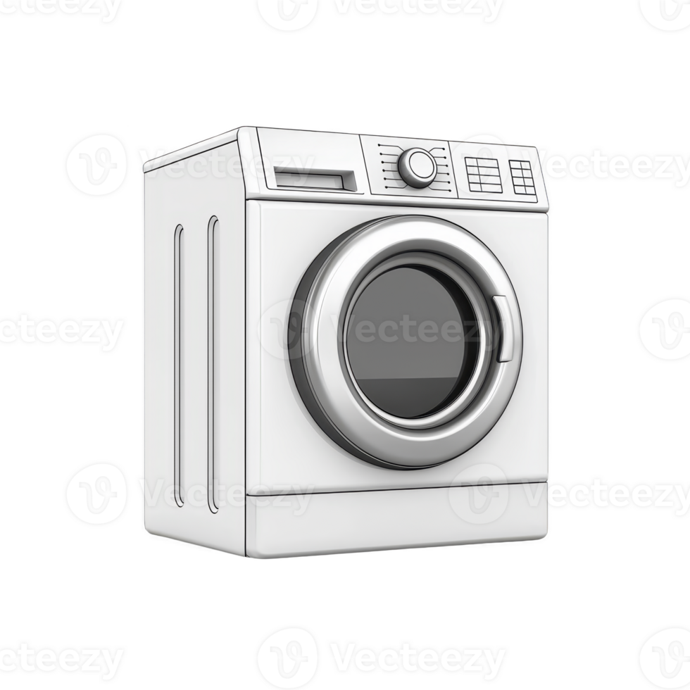 modern washing machine with sleek design and digital controls, featuring front loading door and metallic accents, ideal for efficient laundry care png