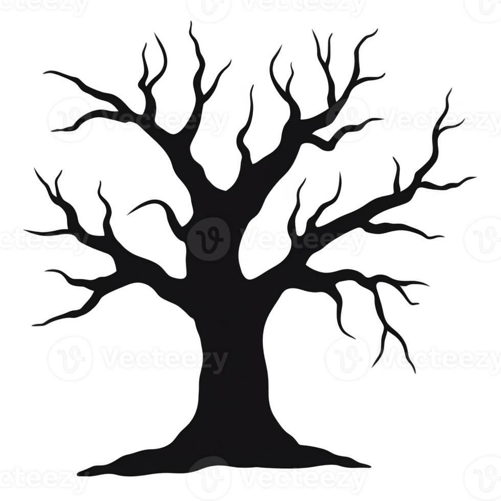 silhouette of leafless tree with intricate branches creates stark and dramatic image, evoking sense of solitude and resilience png