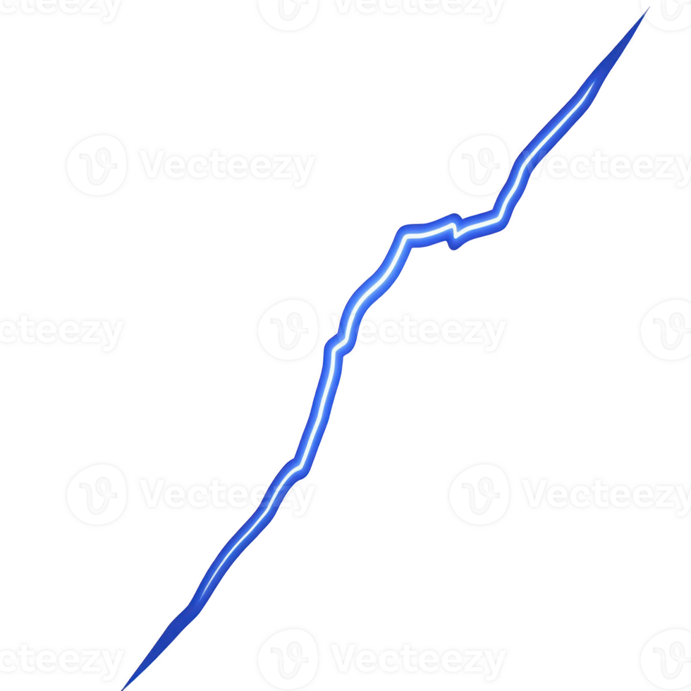 vibrant blue lightning bolt crackles against transparency background, showcasing its jagged and electrifying path. energy and intensity of lightning create dramatic and powerful visual effect png