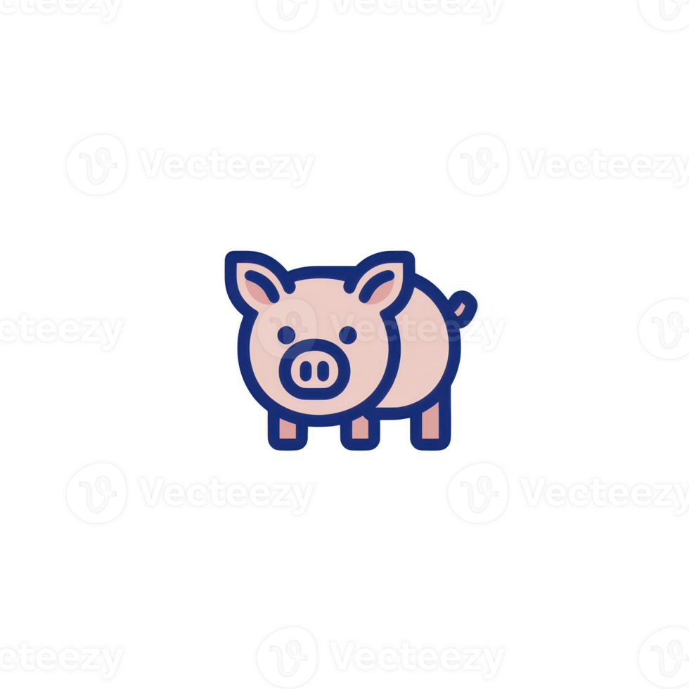 cute, cartoon style pig illustration with simple design and pink color, outlined in blue, stands out against plain background. pig expression is friendly and playful png
