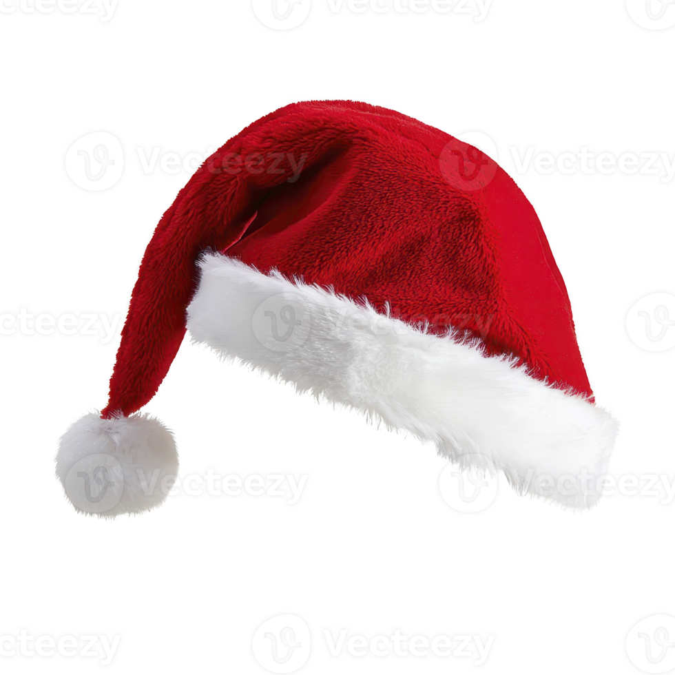 vibrant red Santa hat with fluffy white trim and pom pom evokes festive cheer and holiday spirit. Perfect for Christmas celebrations and winter festivities png