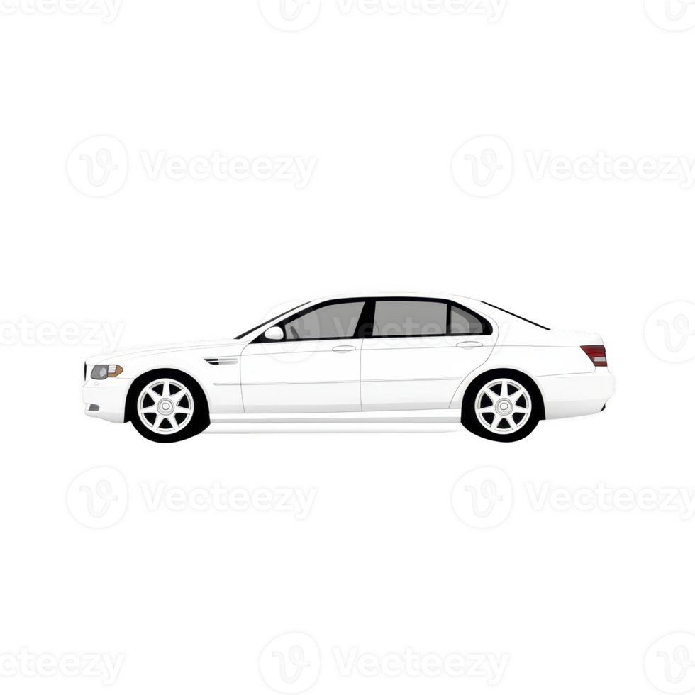 sleek white sedan car with modern design and stylish wheels is depicted in side view, showcasing its streamlined body and elegant appearance png