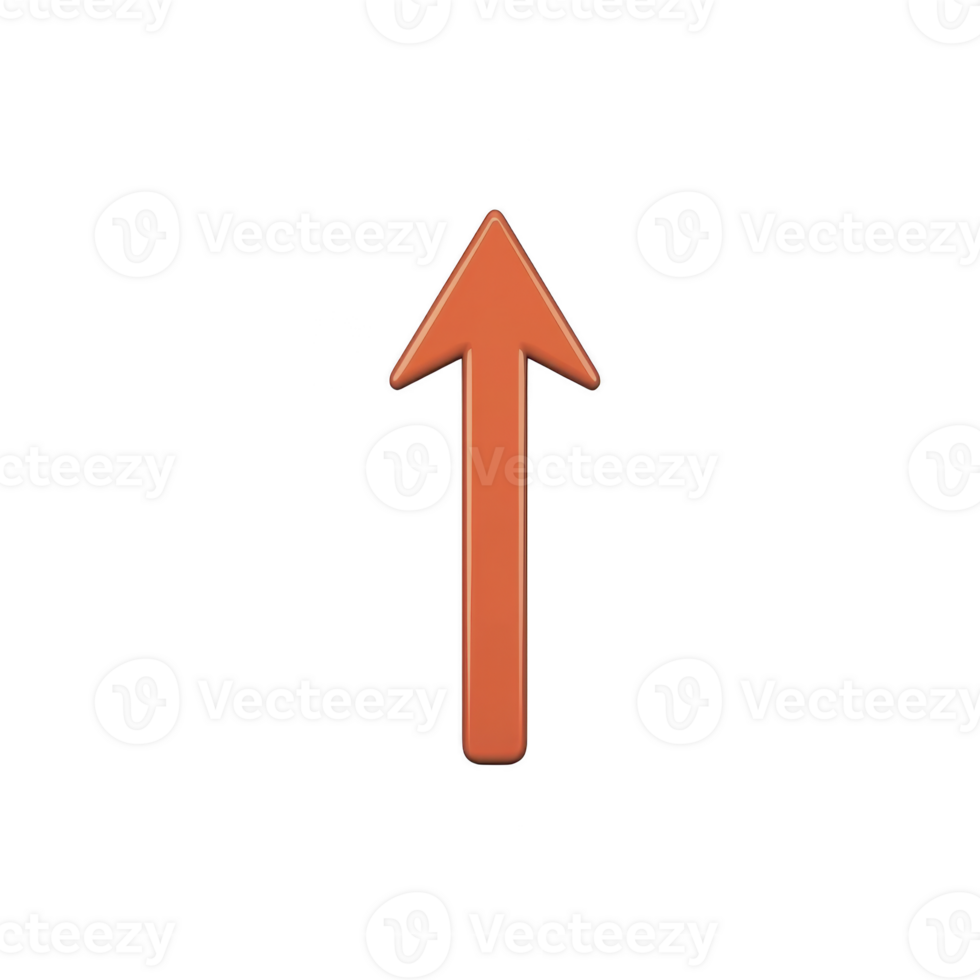 orange upward arrow symbol on transparent background, representing direction or increase. arrow is simple and bold, conveying sense of movement or progress png