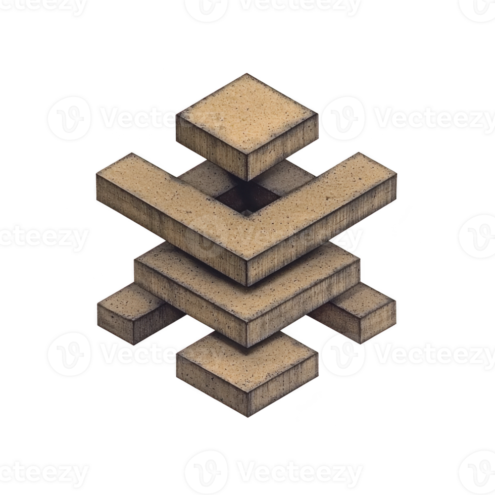 This features abstract geometric design with stacked, textured blocks forming symmetrical pattern. blocks have stone like appearance, creating modern and artistic visual.abstract geometric design png