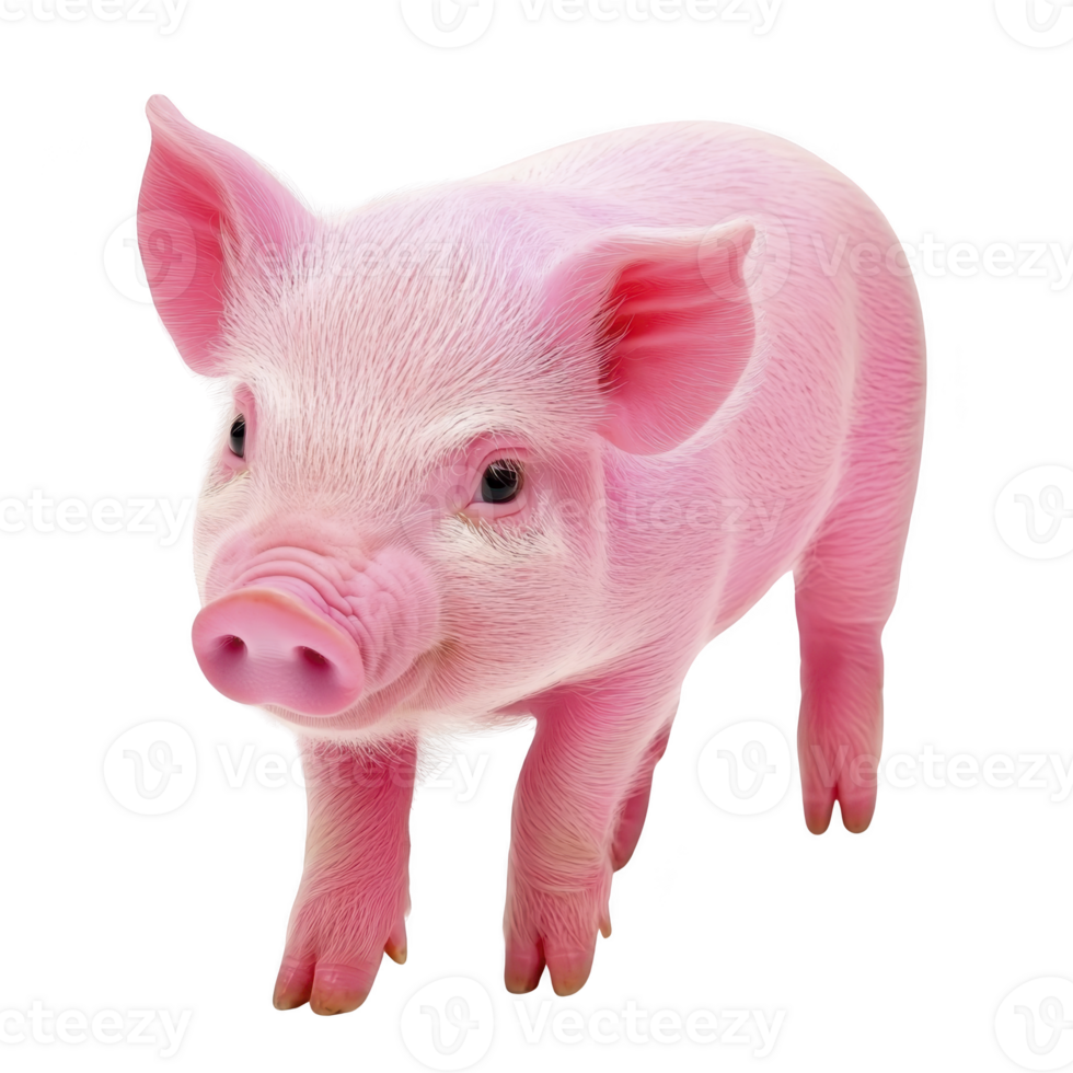 cute pink piglet stands on transparency background, showcasing its soft fur and curious expression. piglet small size and adorable features make it endearing subject png