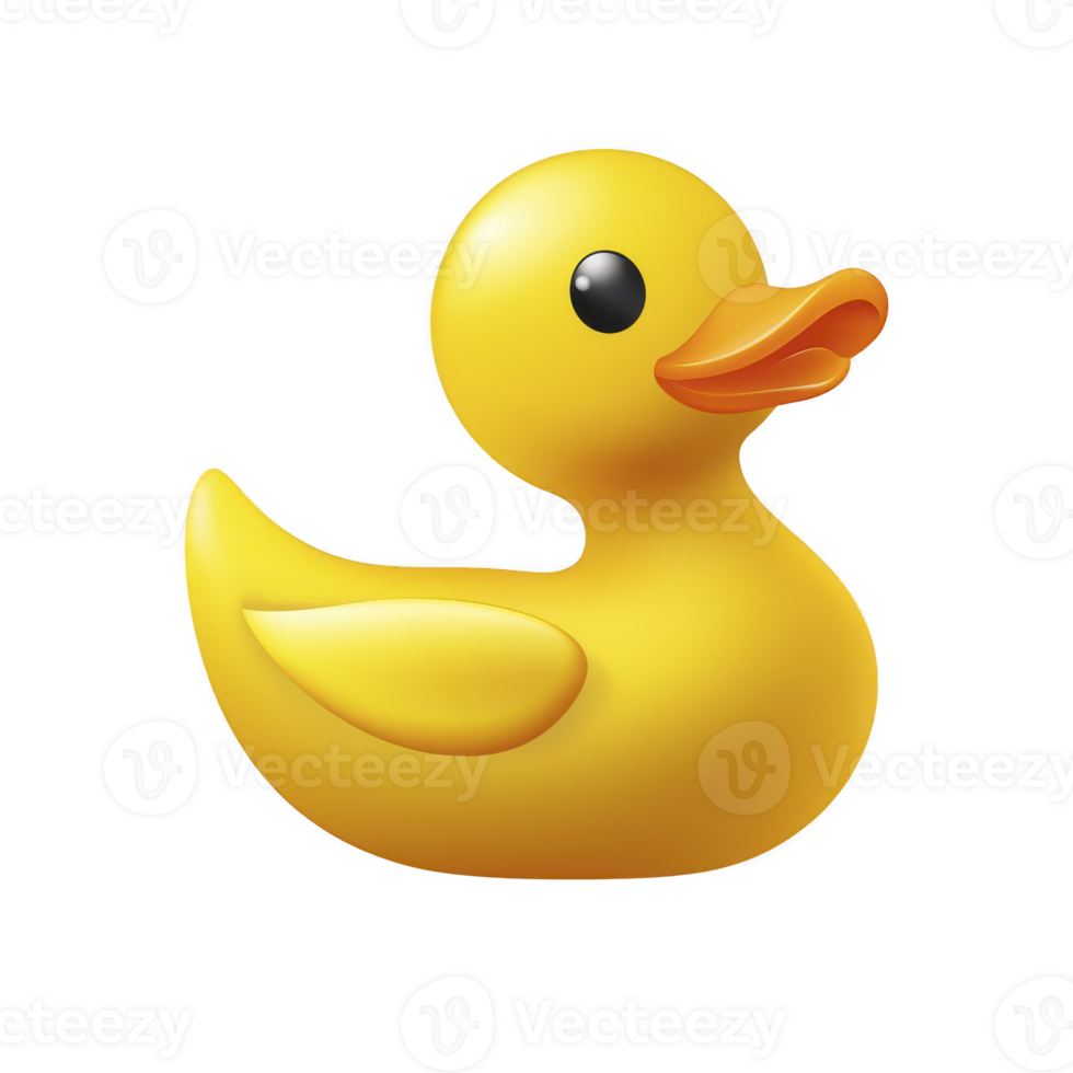 cute yellow rubber duck with cheerful expression, perfect for bath time fun. duck features smooth texture and classic design, making it delightful toy for children png