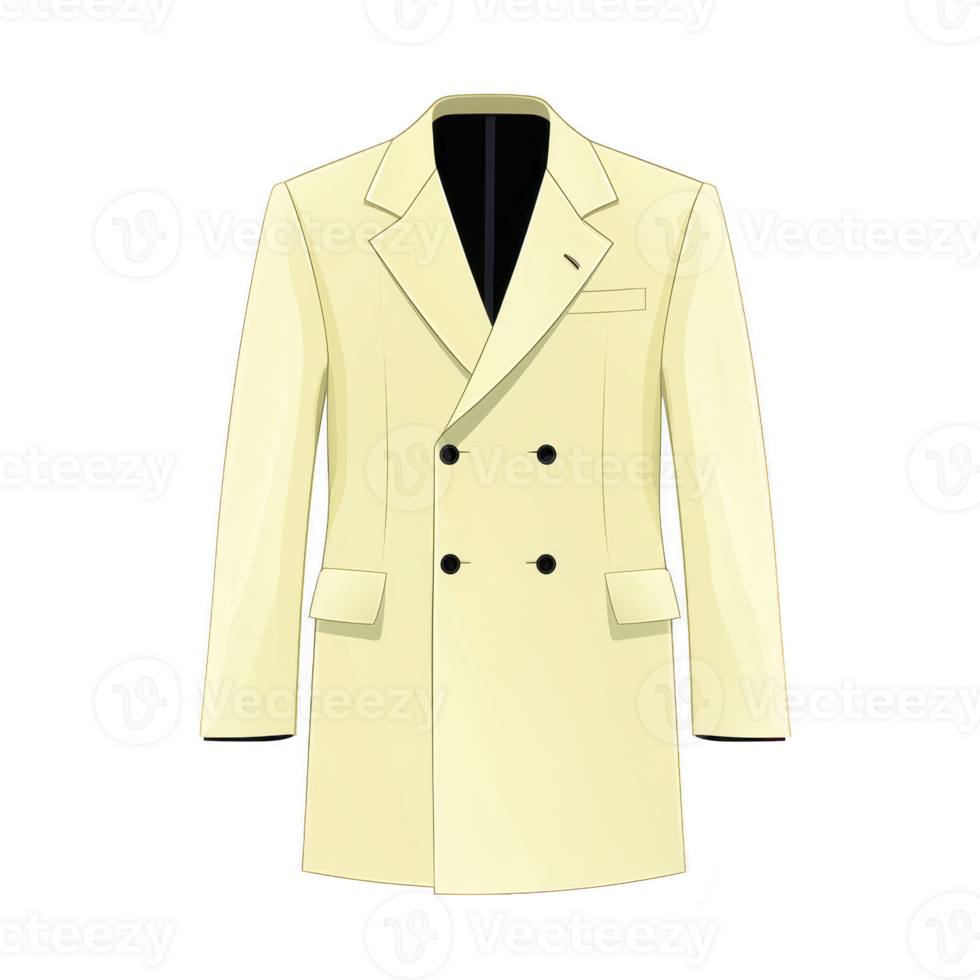 stylish cream double breasted coat with classic design, featuring notched lapel and two front pockets, perfect for formal occasions or sophisticated look png