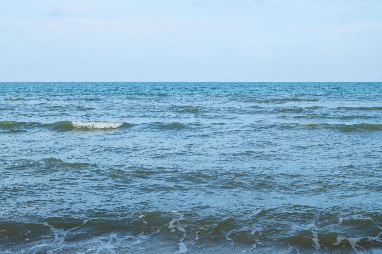 Panorama sea view wide horizon beautiful nature ocean wave surface water and blue sky background in day time photo