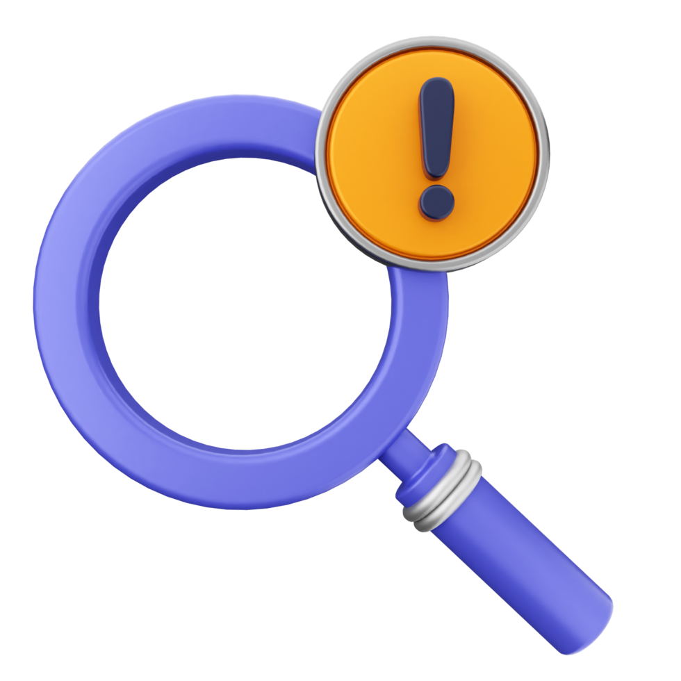 A magnifying glass with an exclamation mark on it png