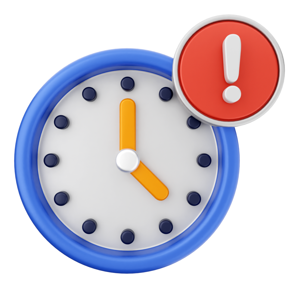A clock with an exclamation mark and a red exclamation point png
