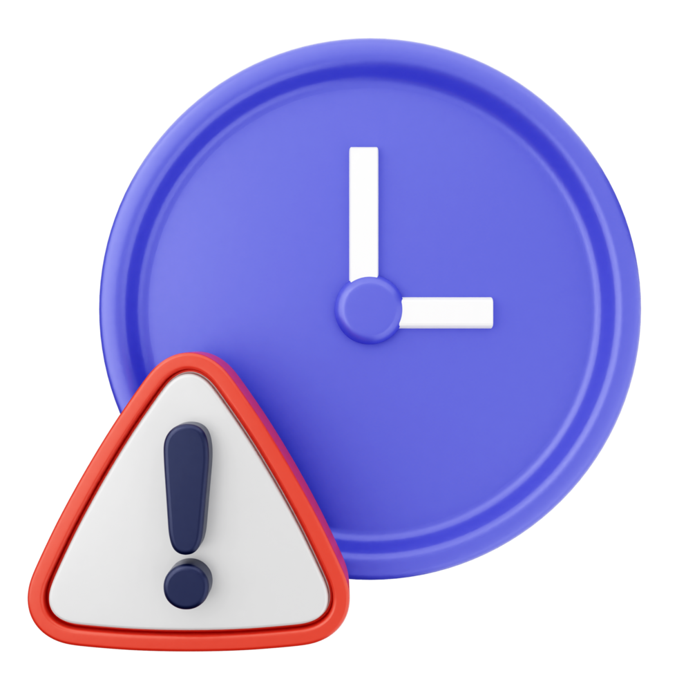 A blue clock with a red triangle and a warning sign png