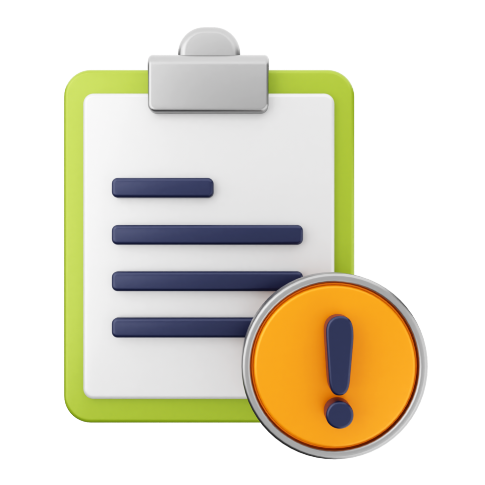 A clipboard with an exclamation mark and a note png