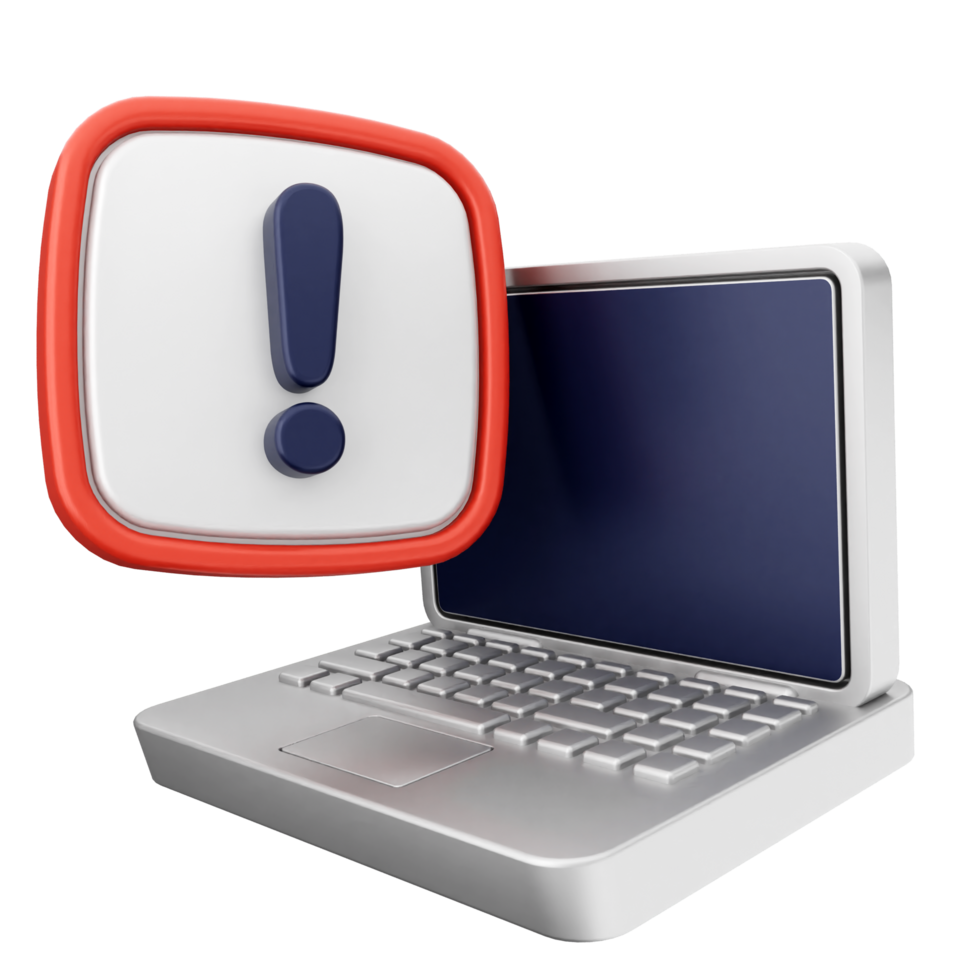 A laptop computer with an exclamation mark on it png