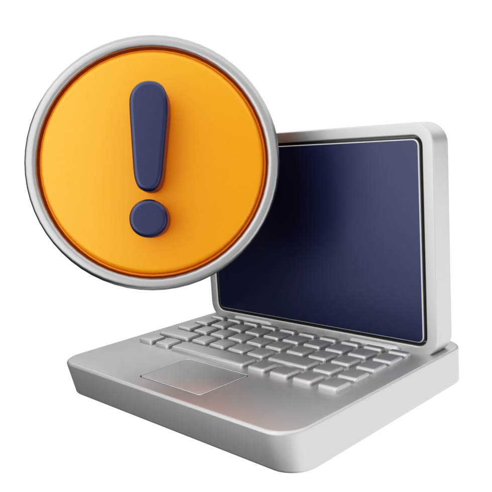 A laptop computer with an exclamation sign on it png
