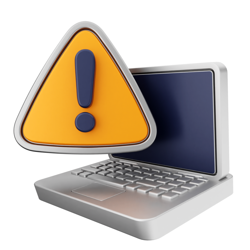 A laptop computer with an orange warning sign on it png