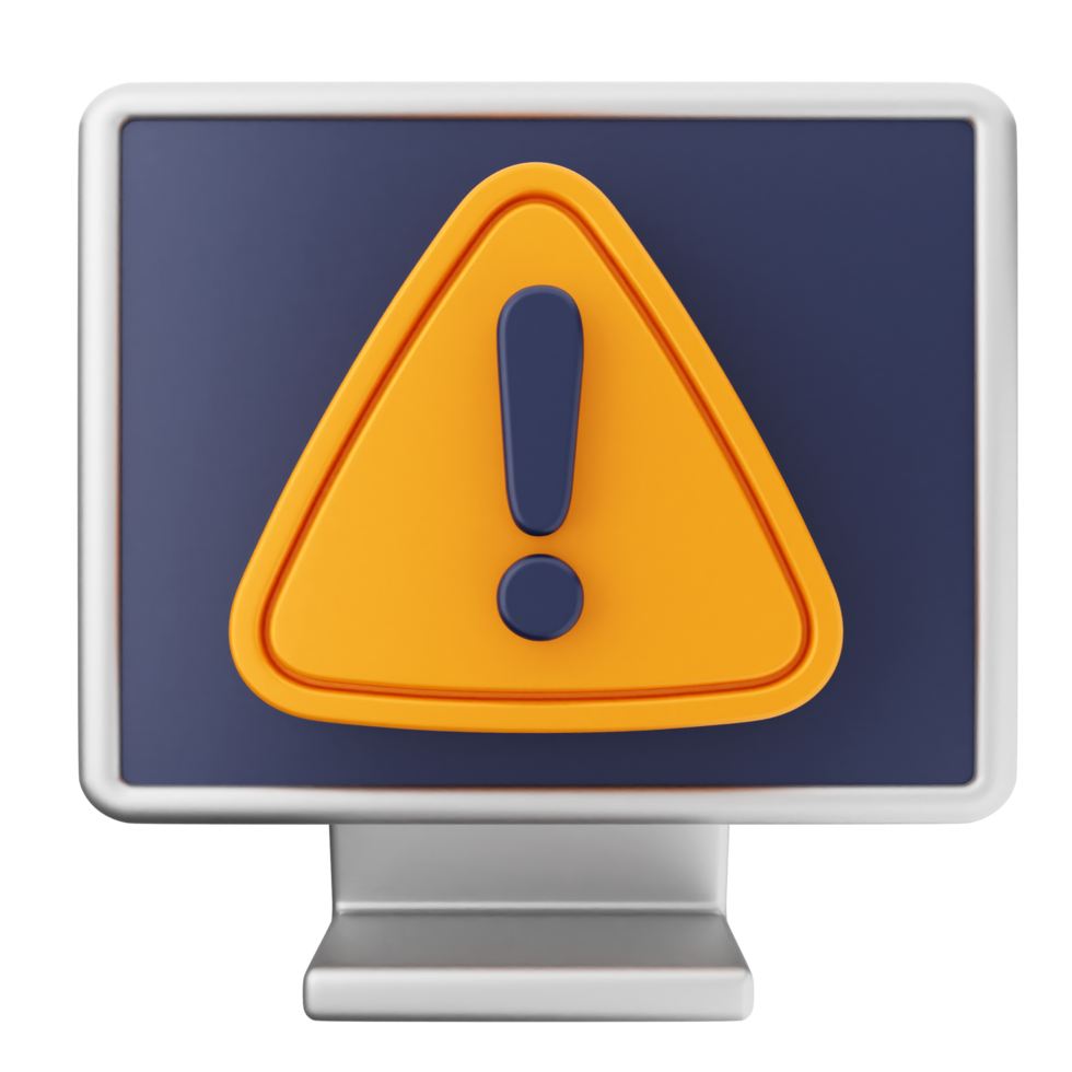 A computer monitor with an exclamation mark on it png
