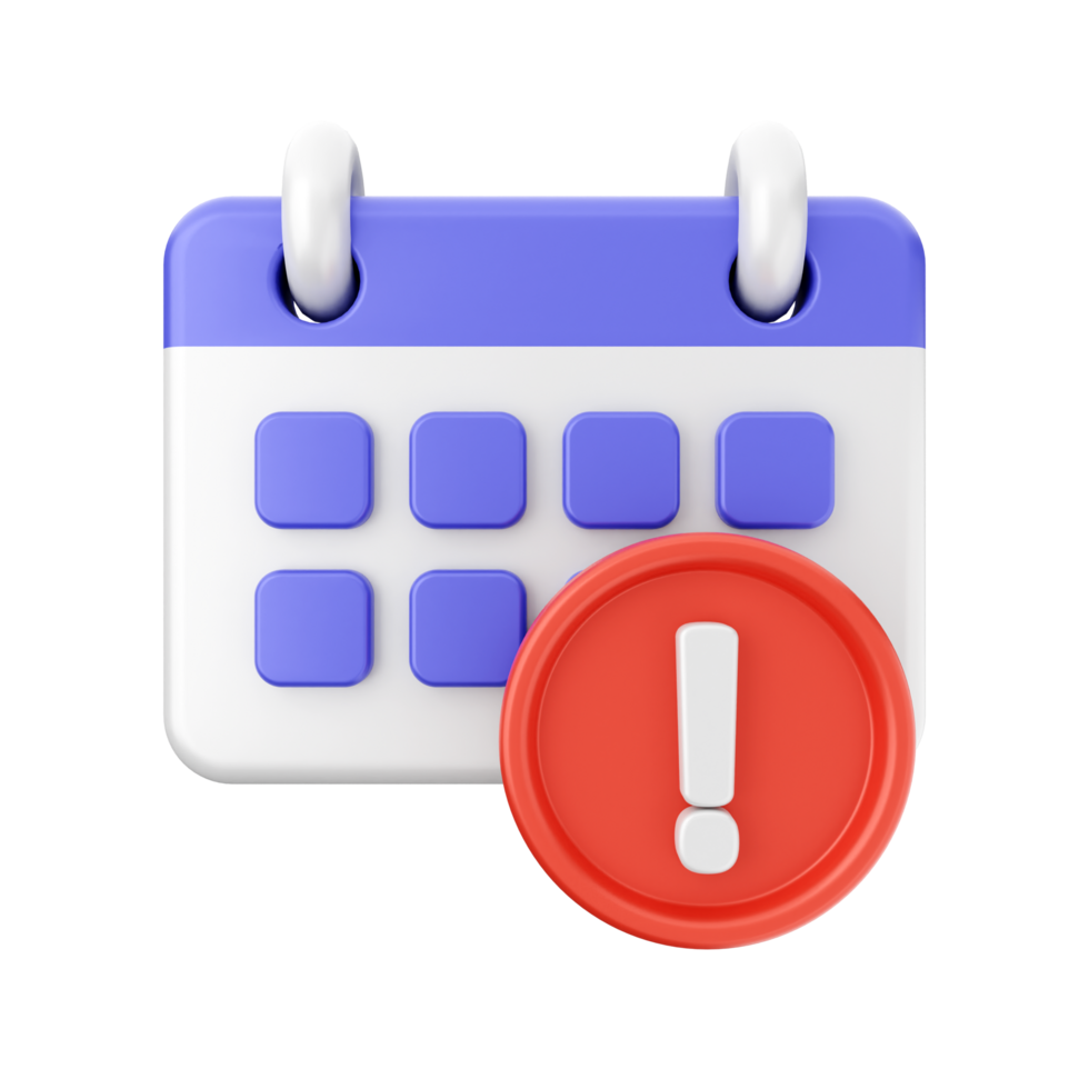 A calendar icon with an exclamation mark on it png