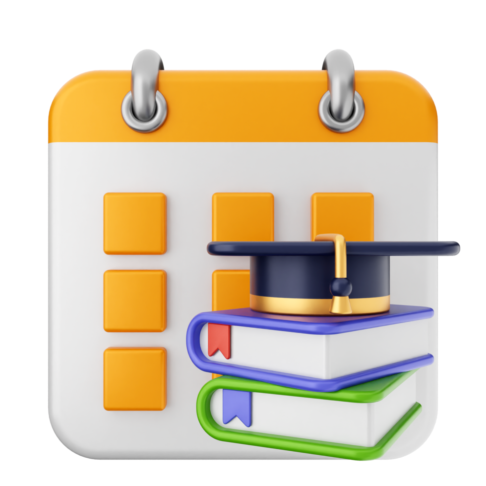 A calendar icon with a graduation cap and books png