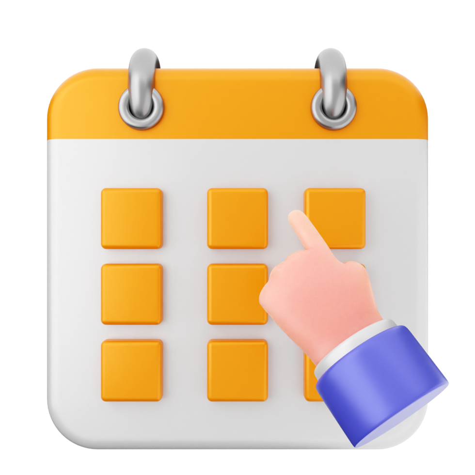 A calendar icon with a finger pointing at it png