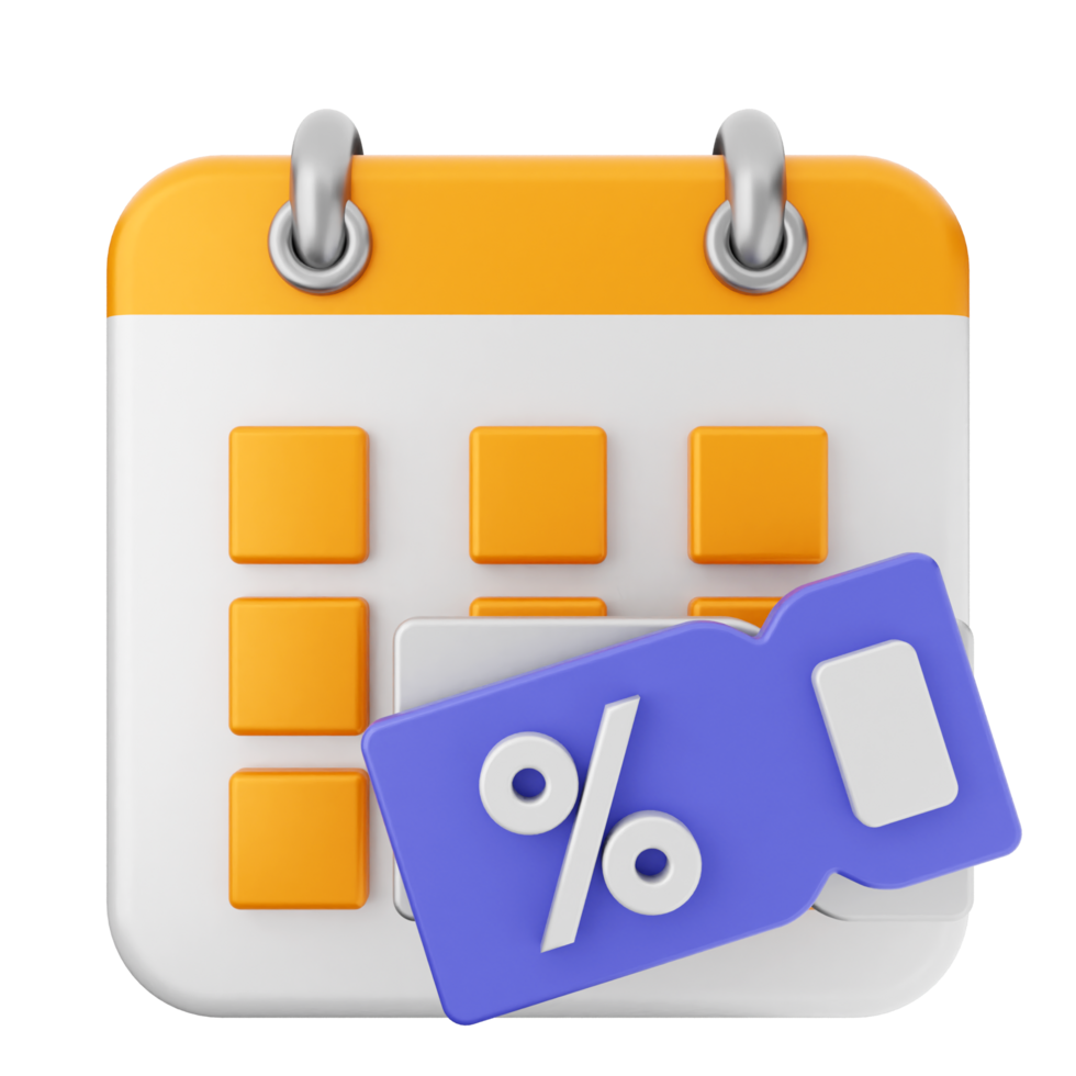 A calendar with a percentage sign and a credit card png