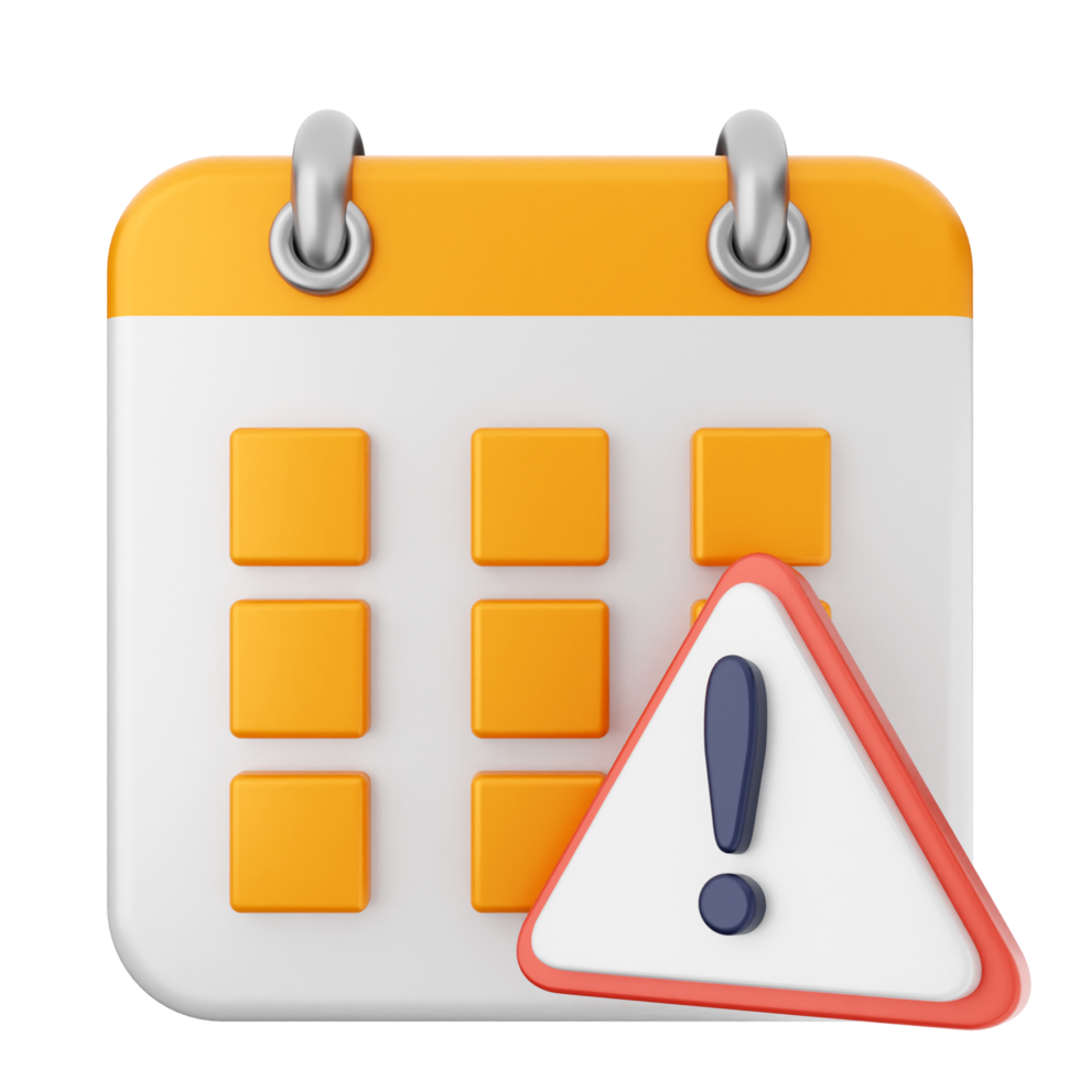 A calendar with a red and orange warning sign png