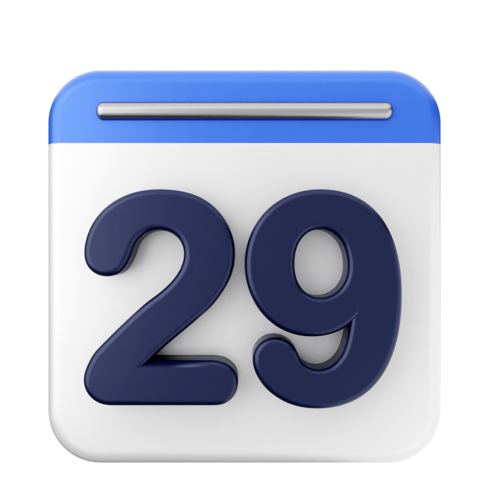 A blue and white calendar icon with the number 29 png