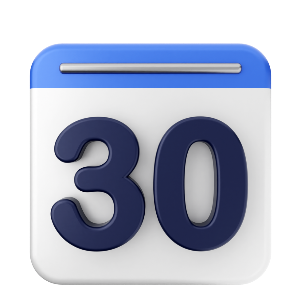 A blue and white calendar icon with the number 30 png