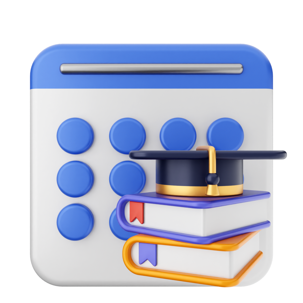 A calendar icon with books and a graduation cap png