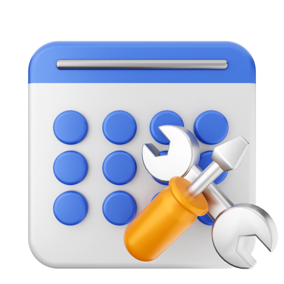 A calendar icon with a wrench and a wrench png