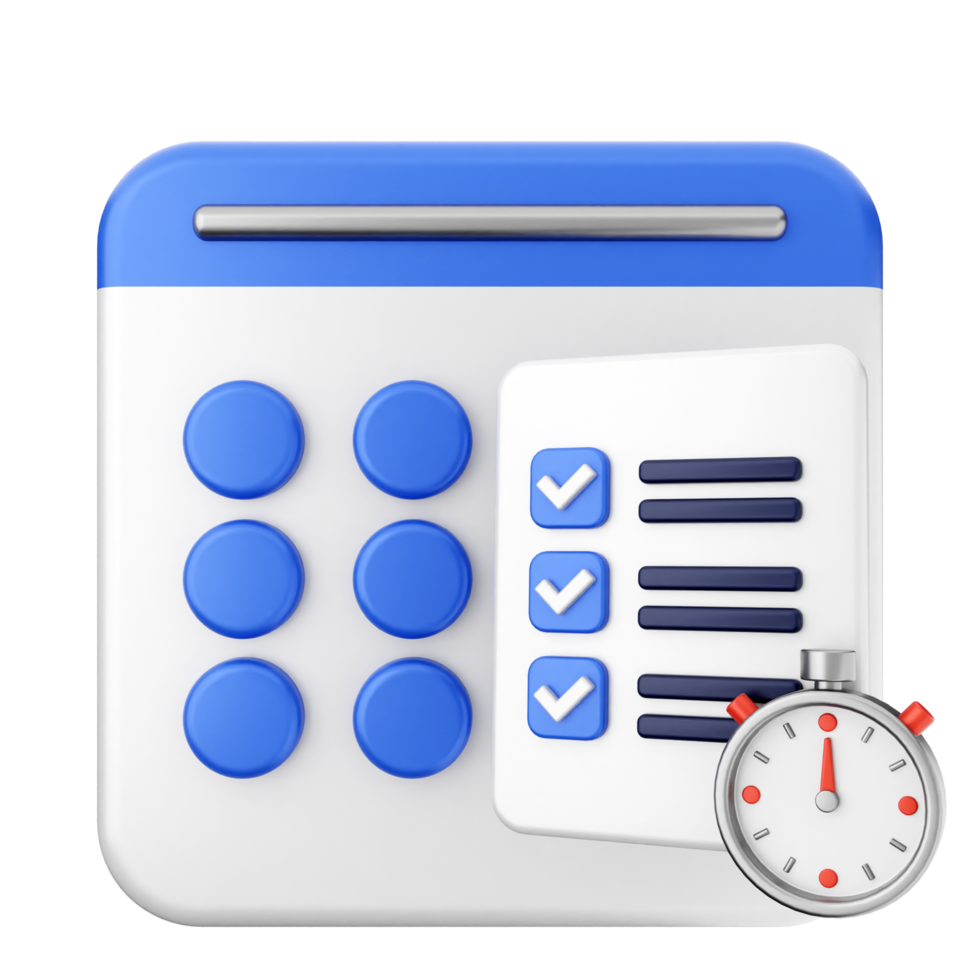 A calendar with check boxes and a clock png