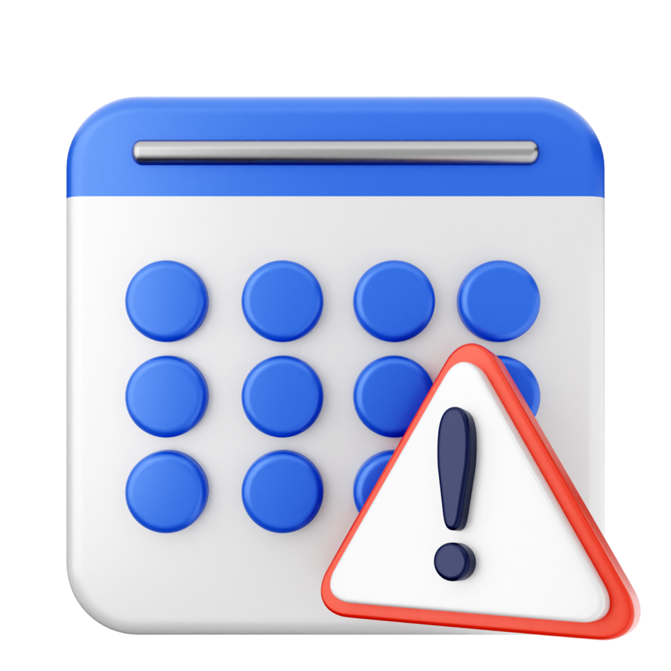 A calendar with a warning sign and a calendar icon png