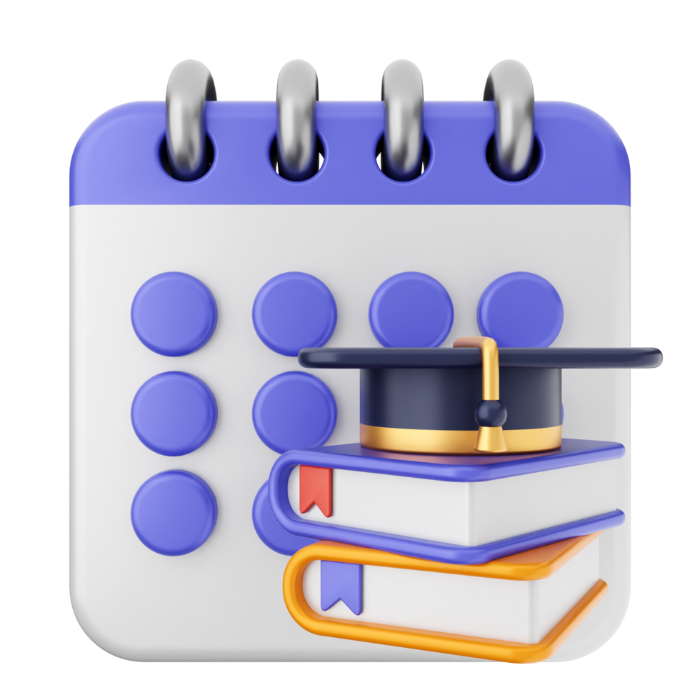 A calendar icon with a graduation hat and books png