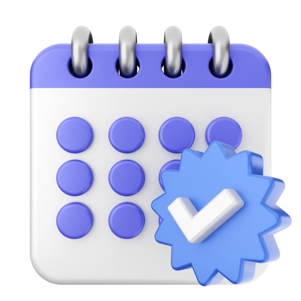 A calendar icon with a check mark and a blue star png