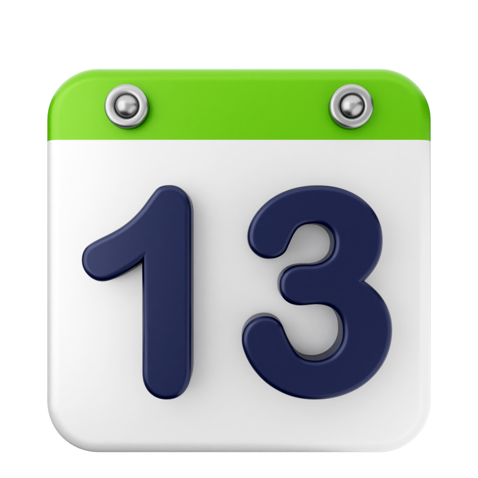 A green and white calendar with the number 13 png