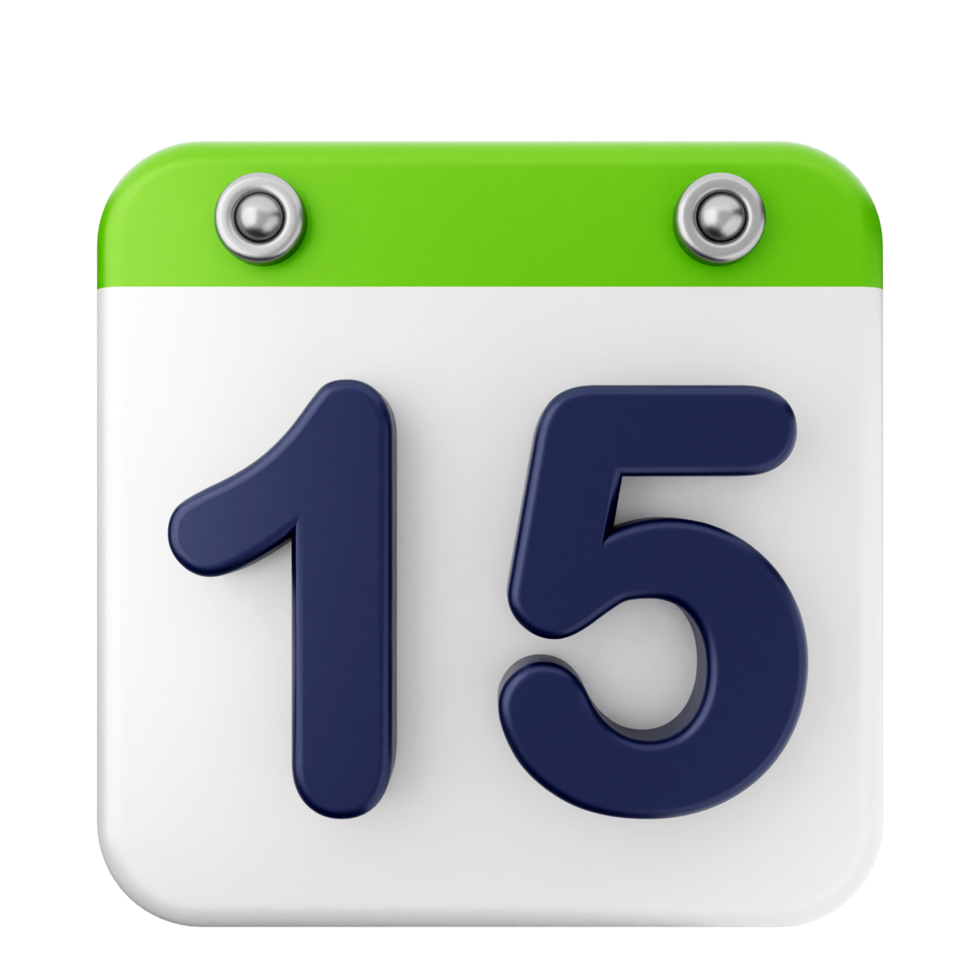 A green and white calendar icon with the number 15 png