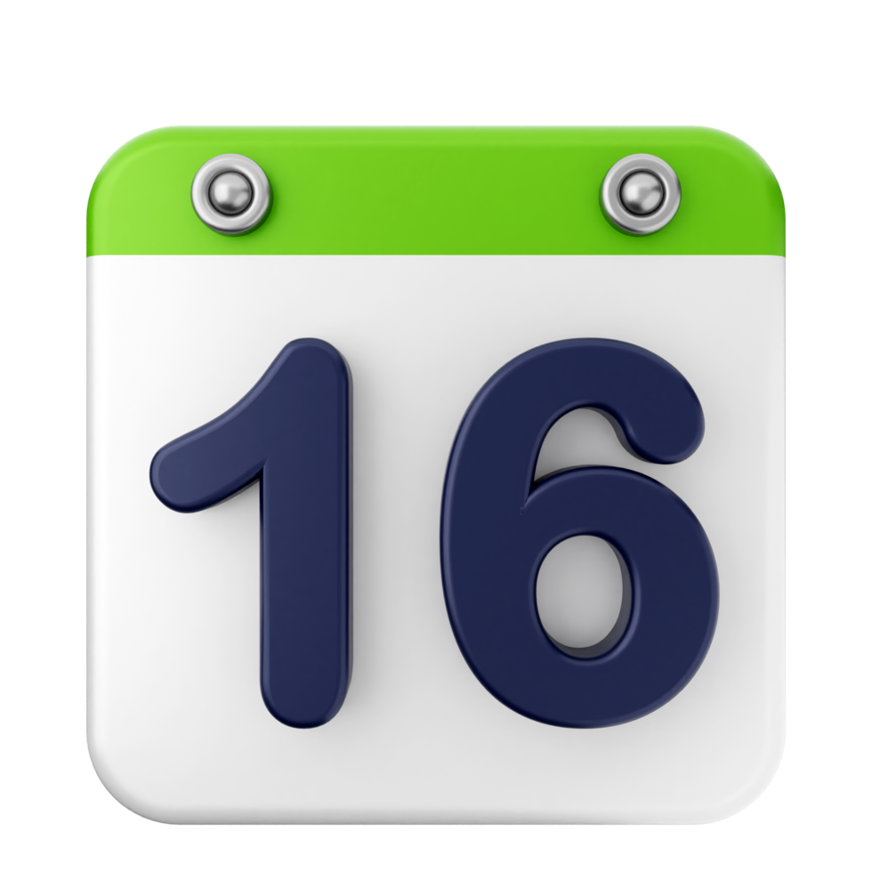 A green and white calendar with the number 16 png