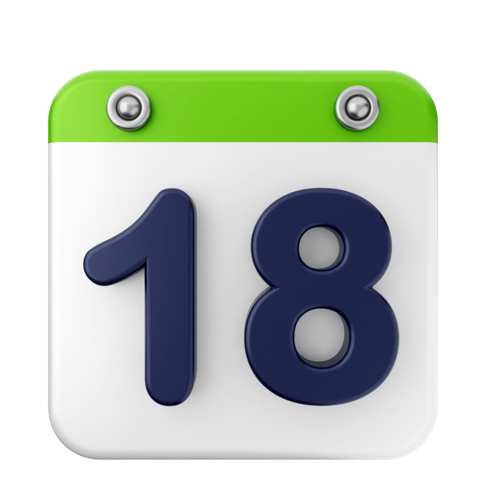A green and white calendar with the number 18 png