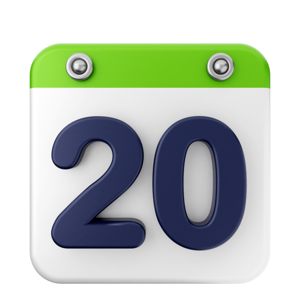 A green and white calendar with the number 20 png
