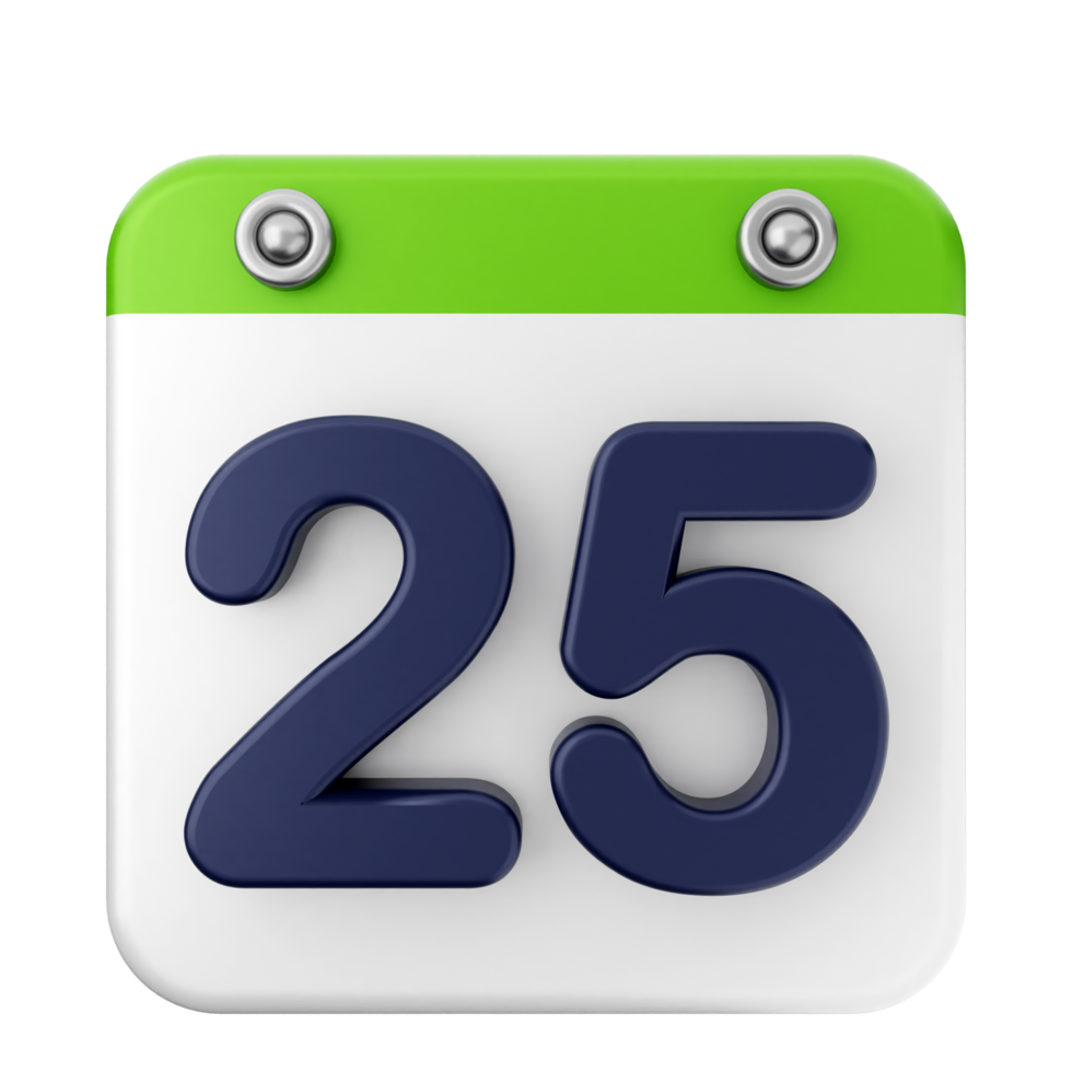 A green and white calendar icon with the number 25 png