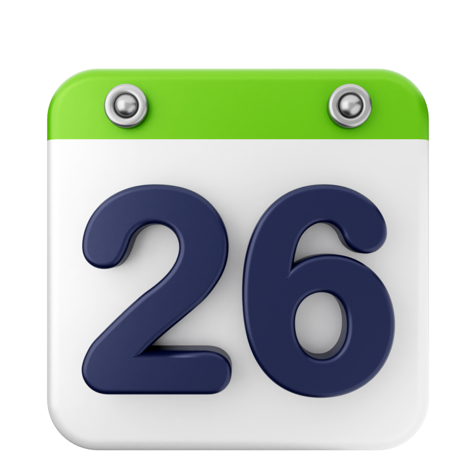 A green and white calendar icon with the number 26 png