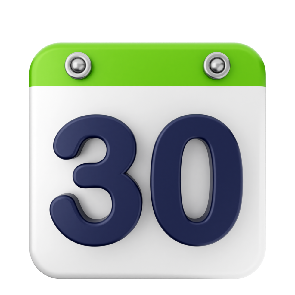 A green and white calendar icon with the number 30 png